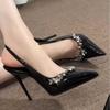 24H1 High Heels Women's High-end Sense Thin Heel Temperament Fashion Nude Not Tired Feet Pointed Rhinestones Empty Shoes