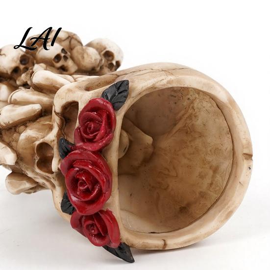 Skull And Rose Sculpture Hear No Evil Speak See Evil Vase Resin Ornament with Dark Themed Home Decor Decor Halloween Gothic Skeleton Display