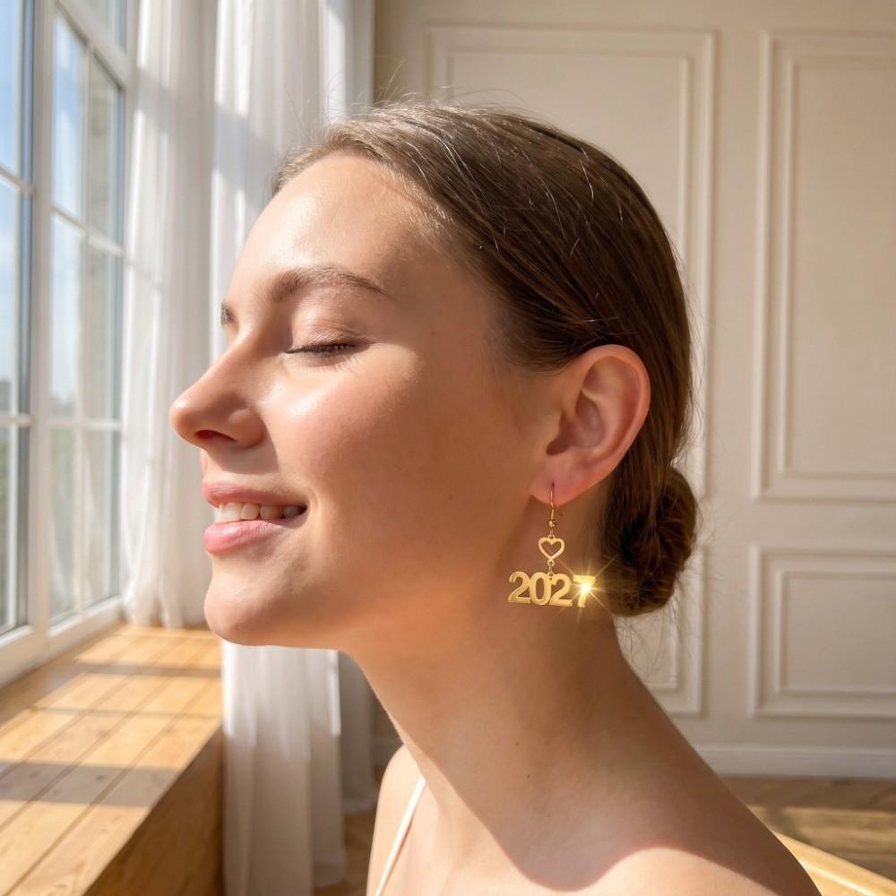 Elegant Happy New Year Earrings Long Drop Stud Earrings 2027 Digital Earrings Christmas