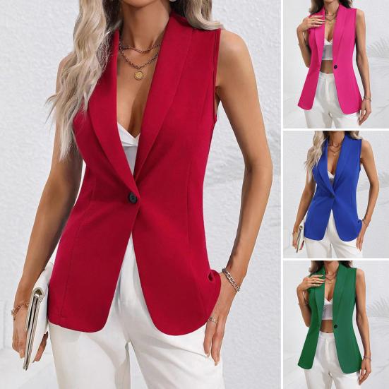 Жилет-блейзер без рукавов для женщин, открытый спереди, с лацканами, V-образным вырезом, на одной пуговице, топ-жилет, повседневный офисный рабочий костюм, жилет