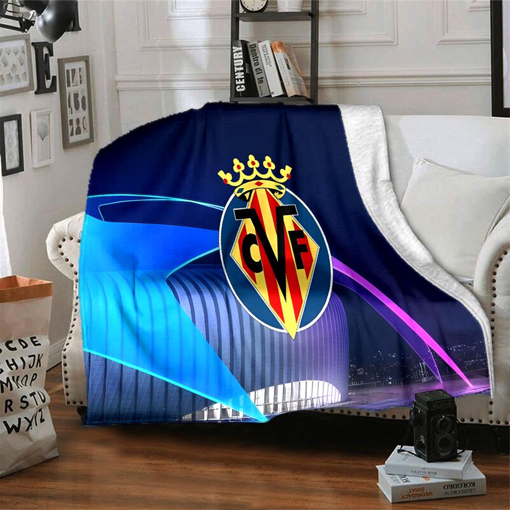 Club Vill-arreal Crest Design Flannel Blanket, Soft Polyester, Modern Design, All-Season for Camping, Travel, Gifts for holidays or birthdays