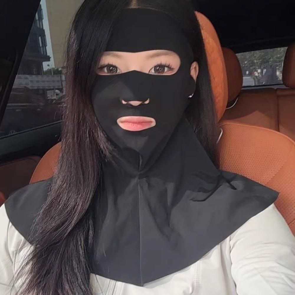Fashion Sun Protection Ice Silk Face Veil Solid Color Polyester Sunscreen Mask Breathable Face Cover Neck Wrap Outdoor