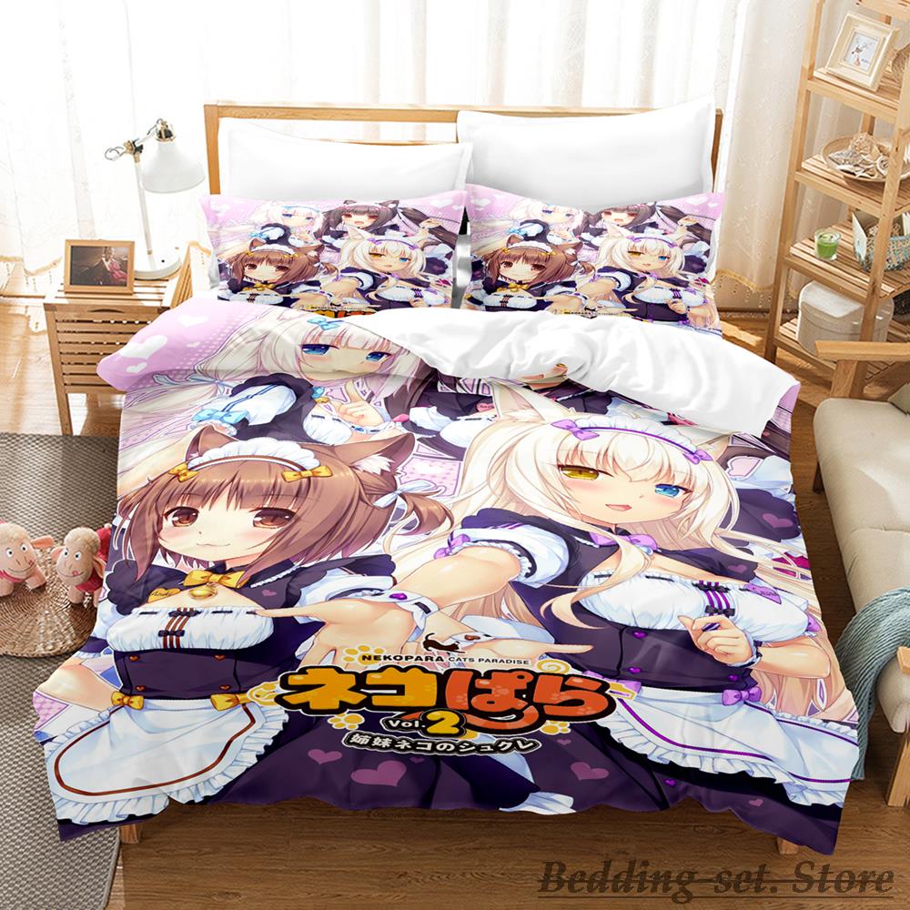 Каваий комплект постельного белья Nekopara Односпальный Полуторный Двуспальный Кинг-сайз Комплект для кровати Взрослый Детский Спальня Комплекты пододеяльников Аниме Parure De Lit Bed