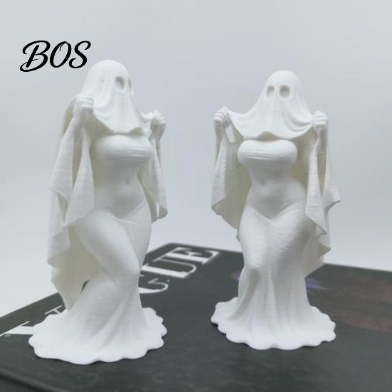 Resin-like Halloween Craft 3D Printed Ghost Bride Statue Ornament, Female Figure Sculpture with Dark Style Ornament Stable Base, Decorative Minimalist