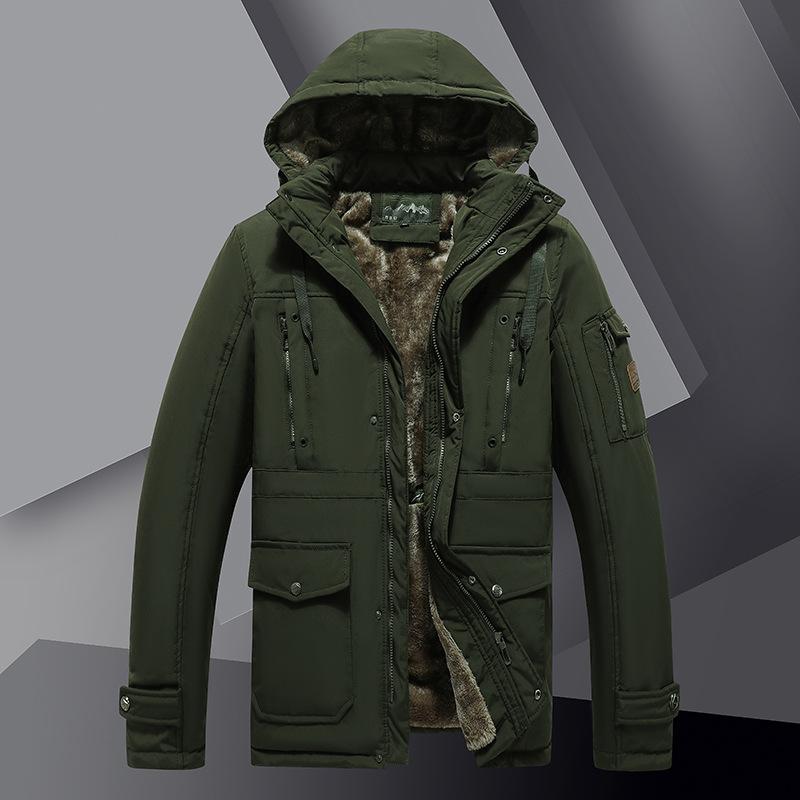 Зимняя мужская бархатная теплая куртка с несколькими карманами, утепленная мужская повседневная куртка с капюшоном, тонкое хлопковое пальто для мужчин