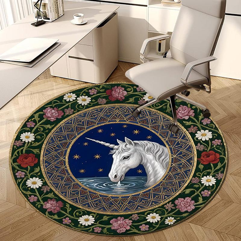 1pc Office Carpet Chair Mats Unicorn Watering Scene with Flowers Perfect for Decorating Office Chairs, Living Rooms, Or Bedrooms