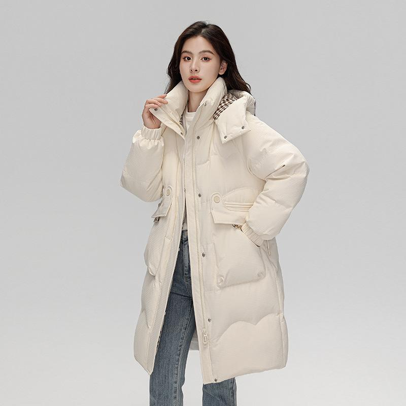 Женский элитный пуховик средней длины, зимняя свободная куртка на белом утином пуху