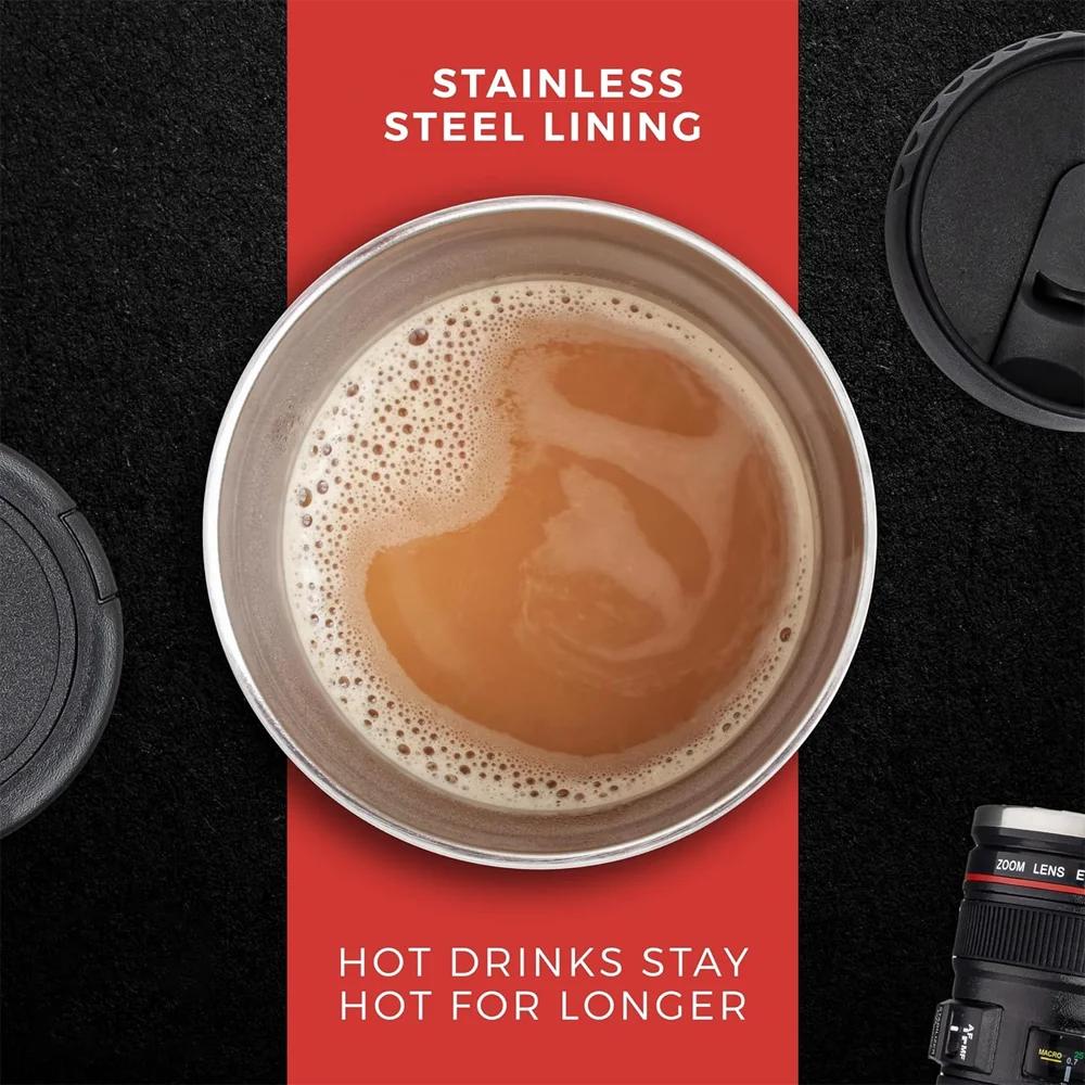 Объектив камеры Кофейная кружка Чашка кофе Нержавеющая сталь Термос с вакуумной изоляцией Бутылка для воды Стакан Термоизоляция Посуда для напитков