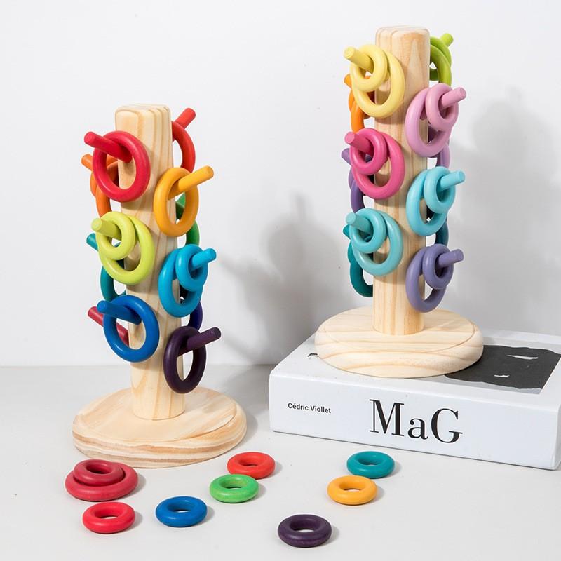 Children's Wooden INS Rainbow Ring Music Tree Spliced Building Blocks