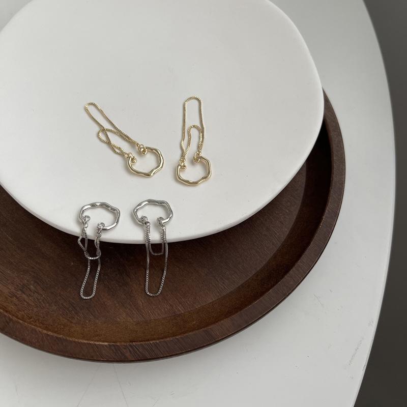 Необычные серьги-клипсы с цепочкой, серьги-косточки, без отверстия для уха, женские модные простые и холодные ветряные двухслойные серьги с бахромой, новые