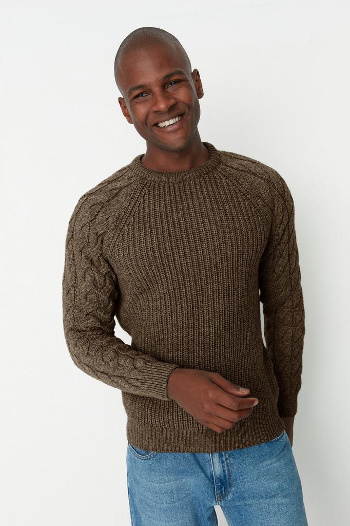 Мужской модный стильный свитер с камнем унисекс, вязаный свитер с круглым вырезом и детальным трикотажем