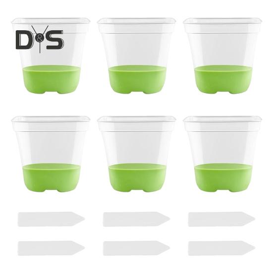 6 шт. прозрачных горшков для рассады, горшки для выращивания рассады с силиконовым основанием, многоразовые семена, стартовый цветочный горшок с этикетками для сада, балкона