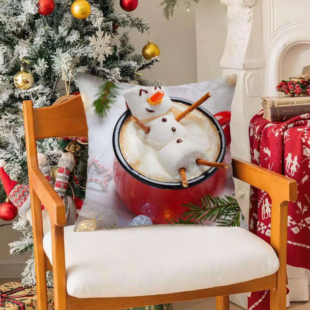 Creative Christmas Decorations For Cafes Coffee Pillow Case Silky Short Plush With Invisible Zipper Dustproof Sofa Cushion Cover