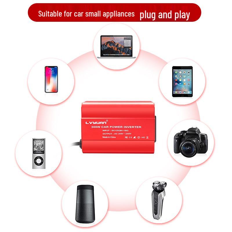 Автомобильный инвертор 12 В в 110 В/220 В с двойным USB и разъемом для прикуривателя, 300 Вт