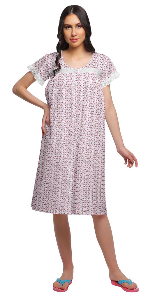 Moomaya Женская ночная рубашка с короткими рукавами и хлопковой кружевной каймой с принтом