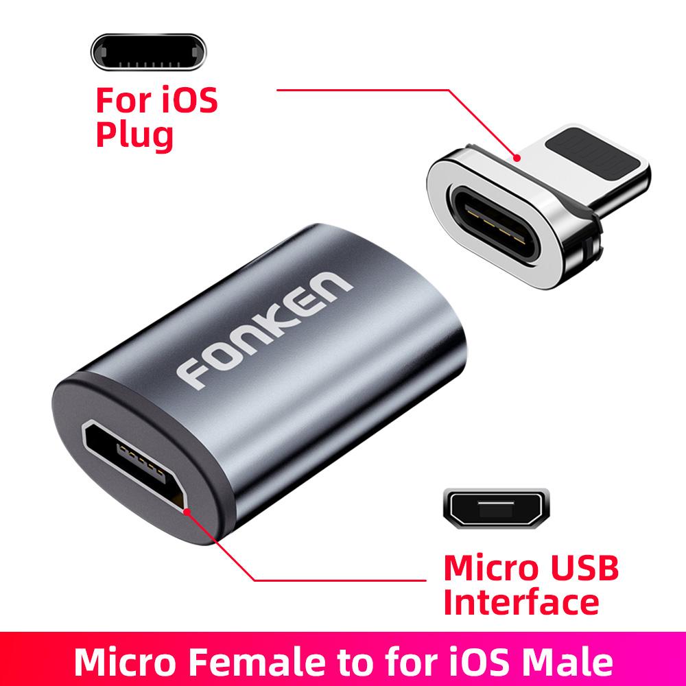 FONKEN Кабель Micro USB типа C, конвертер, магнитный адаптер кабеля, магнитный разъем кабеля зарядного устройства, конвертер для зарядки мобильного телефона