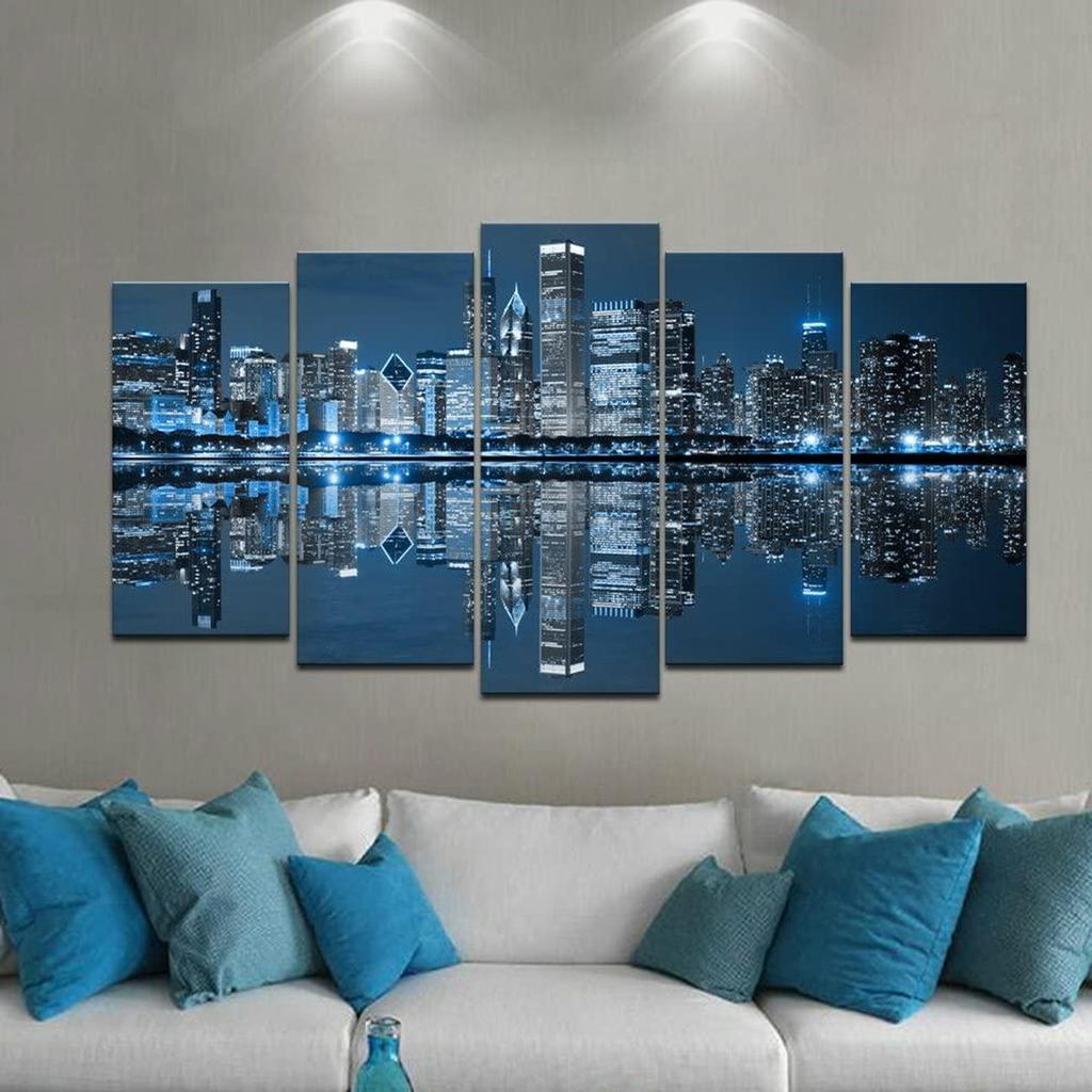 Chicago Skyline Canvas Print, 5-Panel Modern Wall Art