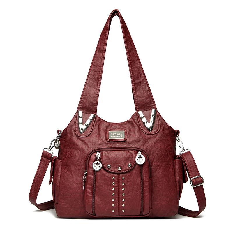 Мягкая кожаная сумка женская 2024 новая модная универсальная сумка через плечо из потертой кожи для женщин среднего возраста повседневная сумка для мам
