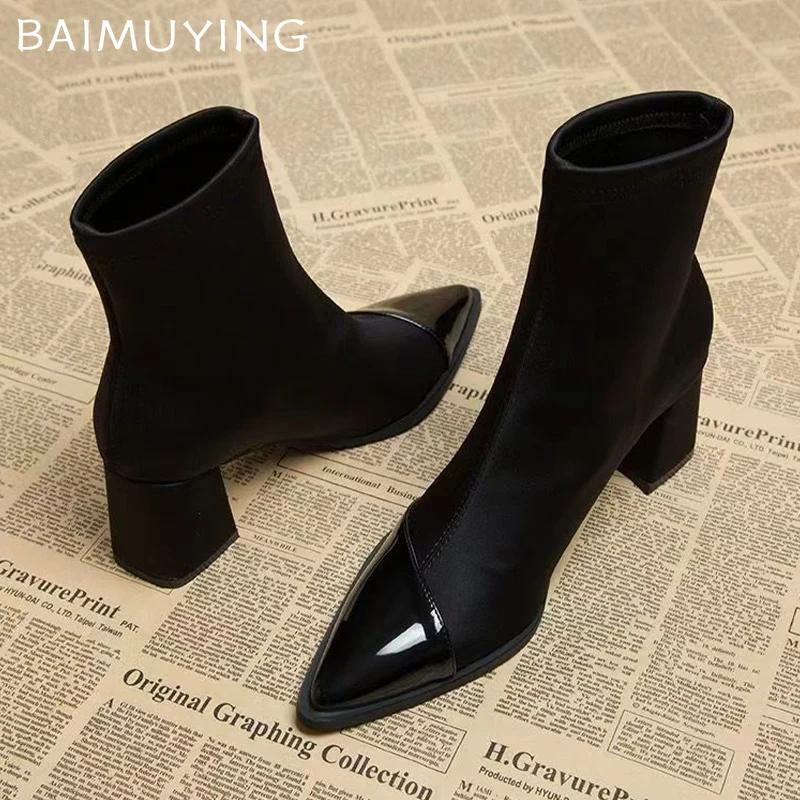 Замшевые массивные женские ботильоны с острым носком, сексуальные туфли на высоком каблуке, новый бренд 2025 года, модные туфли-лодочки в готическом стиле, зимние туфли-лодочки Botas De Mujer