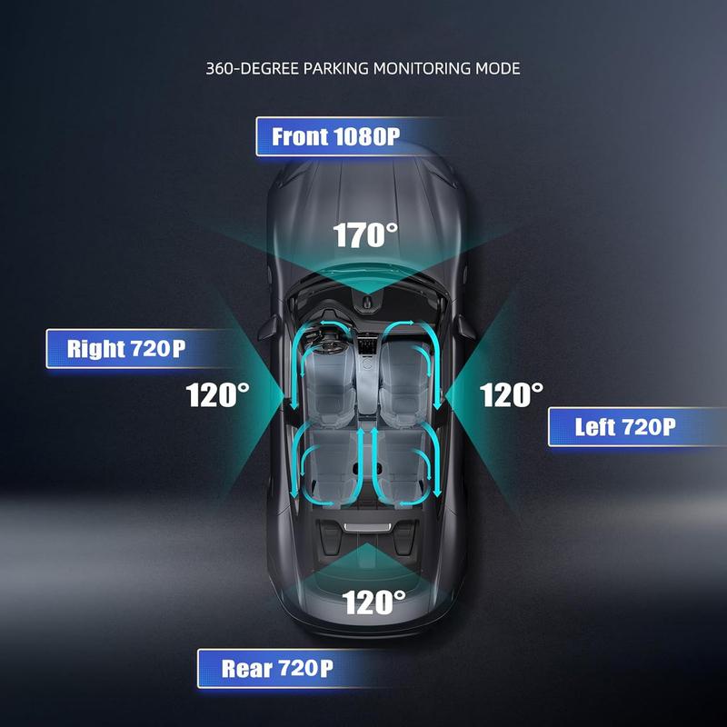 Dash cam 4 Channel FHD 1080P Black Box Infrared Light Night Vision 170 Degree with Rear Lens Loop Recording car accessories