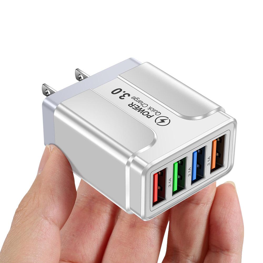 Светящееся 4-портовое USB-зарядное устройство для путешествий со сменными вилками US/EU/UK