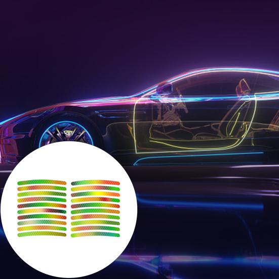 20 шт., светоотражающая наклейка на ступицу колеса автомобиля, самоклеящаяся, универсальная, цвета радуги, предупреждение о безопасности ночного вождения, наклейка, полоса, лента, автомобильные аксессуары