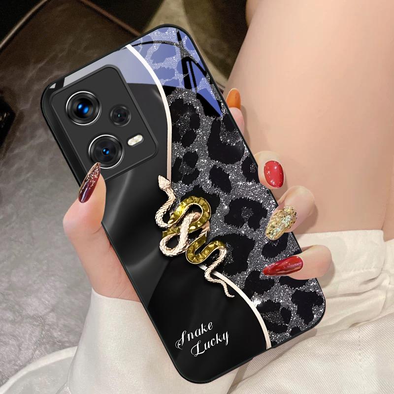 Розовый змеиный принт для Xiaomi 14 Ultra 13 Lite Redmi Note 13 11 Pro 12 Plus Poco X6 3 Pro F4 6 GT Закаленный чехол для телефона