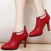 2025 New Women Red Women's Boots Stilettos Heels Ankle Boot Leather Casual Elegant Short Shoes Spring Summer Pumps Size 34