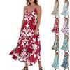 Women's Fashion Casual Floral Print Sleeveless Pocket Long Beach Dress