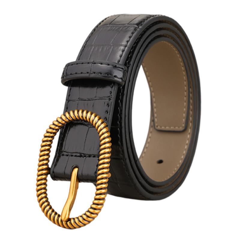 New Women's Belt Crocodile Pattern Cowhide Retro Pin Buckle Belt Fashionable Versatile Leather Belt for Women