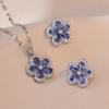 Exquisite Fashion INS Style Blue Crystal Zircon Flower S925 Silver Needle Earring Necklace Luxury Design Banquet Jewelry Set