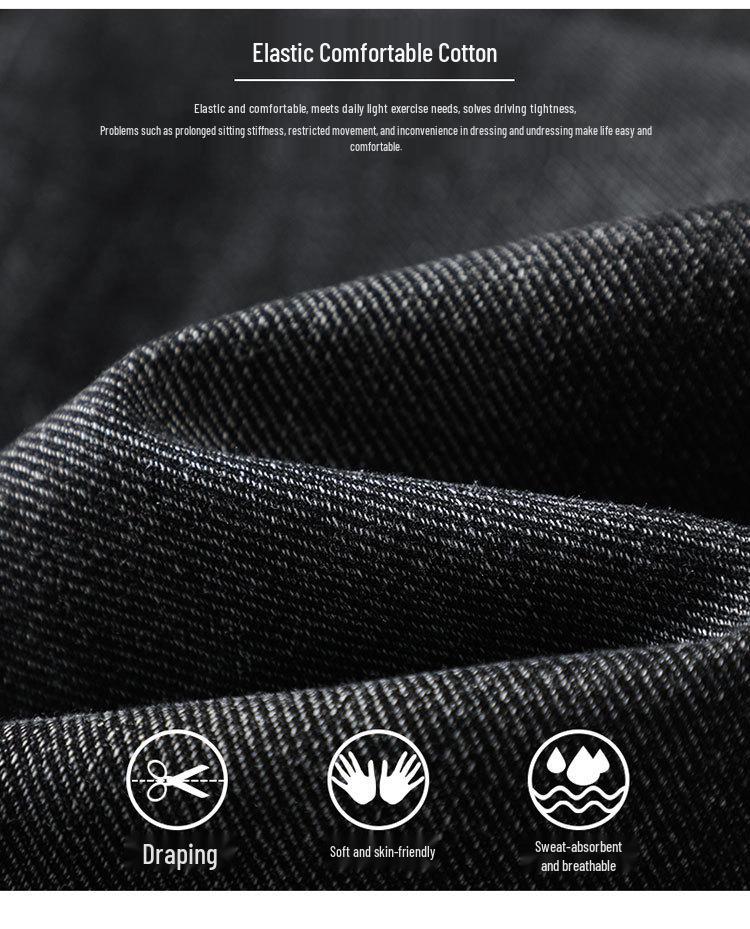 Мужские черные эластичные прямые джинсы Hengyuanxiang - Модные, стирающиеся и износостойкие повседневные брюки для осени и зимы.