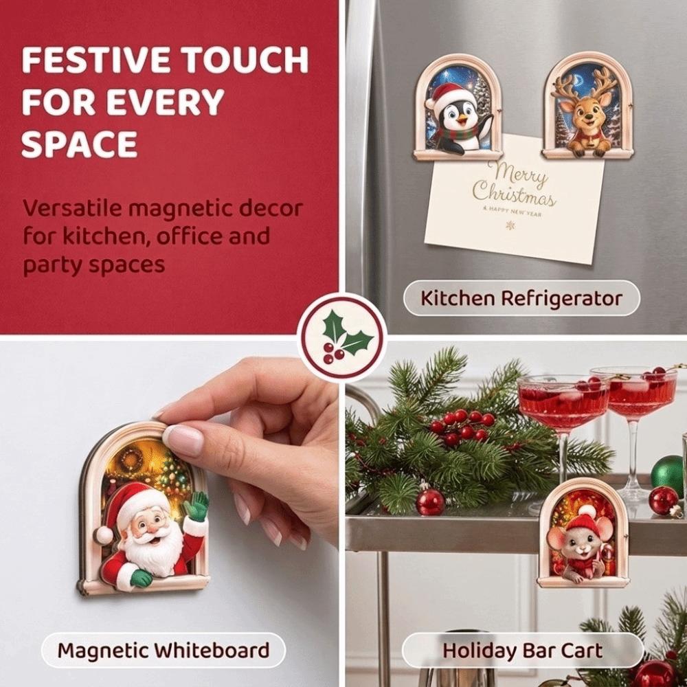 Magnetic Window Frame Refrigerator Sticker Wooden Christmas Fridge Magnet Kitchen Decor