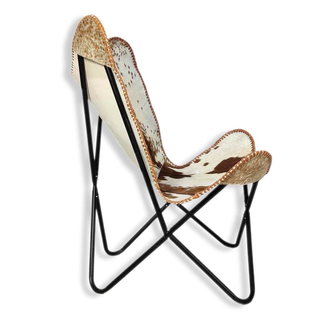 Handmade Brown & White Hair On Leather Butterfly Chair | Genuine Hair On Leather Butterfly Chair Home Decor | Handmade, Accent Arm Chair Iron Frame