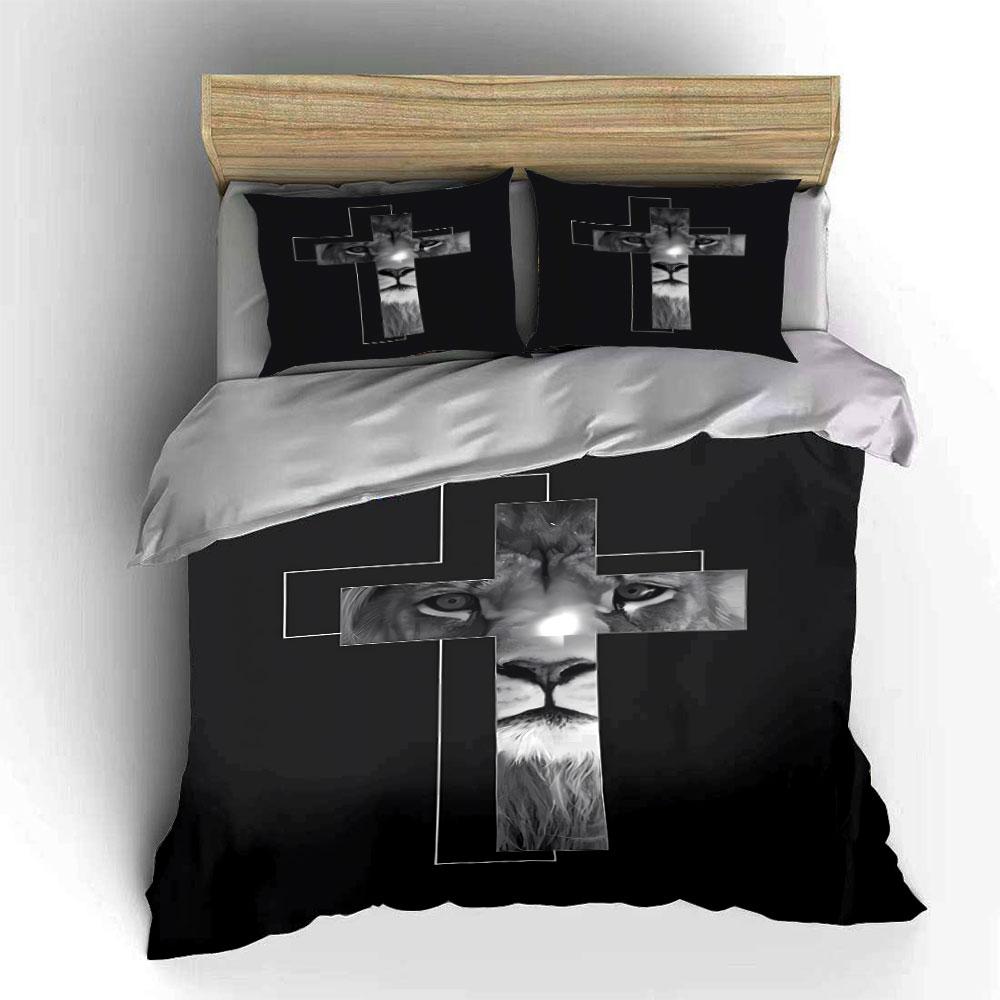 "Lion Cross Art Three-Piece Decor" Soft Skin-Friendly Bedding Set Includes 1 Duvet Cover And 2 Pillowcase, Gift