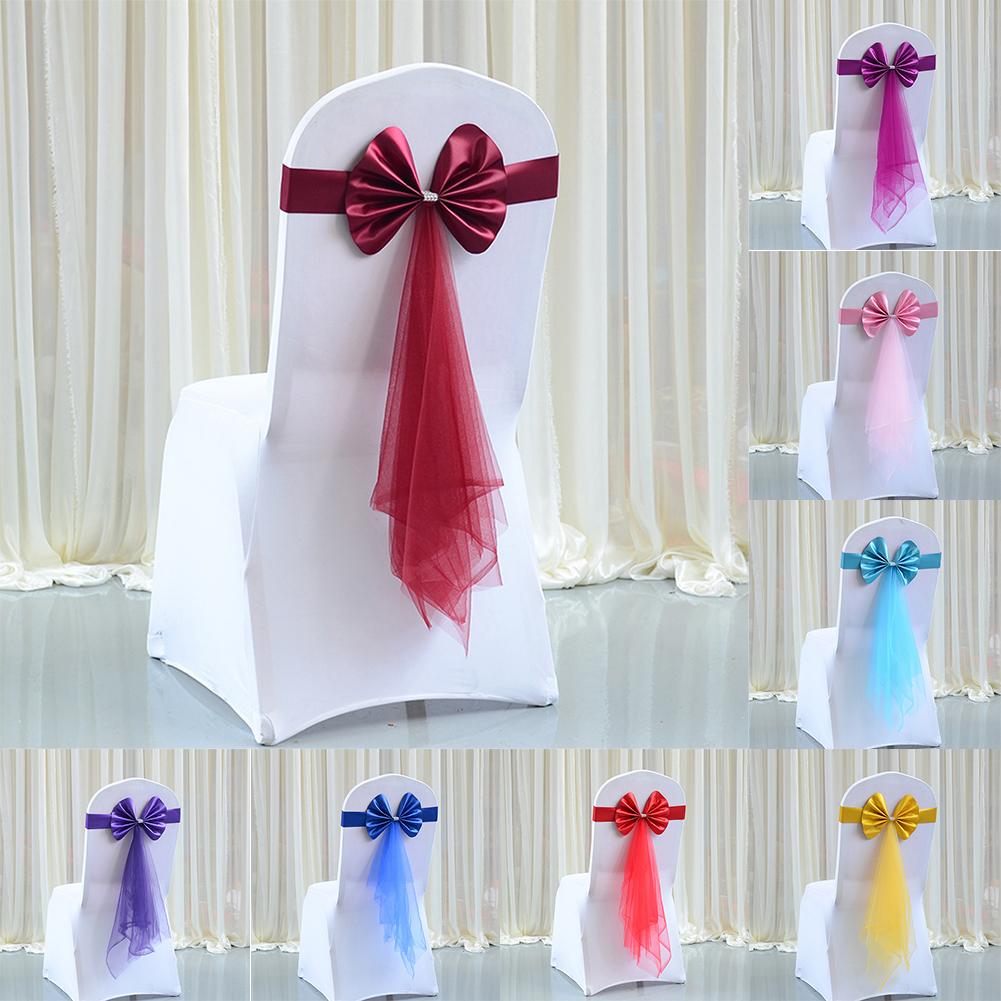 10Pcs Organza Chair Sashes Knot Bands Chair Bows For For Wedding Party Banquet Event Country Wedding Chair Decoration