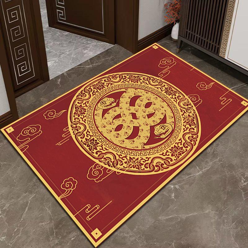 New Year Door Mat Snake Year Door Mat Festive Entryway Water Absorbent Non-slip Foot Mat Entry Door Red Carpet