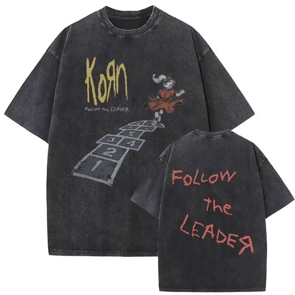 Washed Vintage Rock Band Korn Sick Twisted Tour 2000 Tshirts Male Alternative Nu Metal Music Tshirt Mens Oversized T Shirts