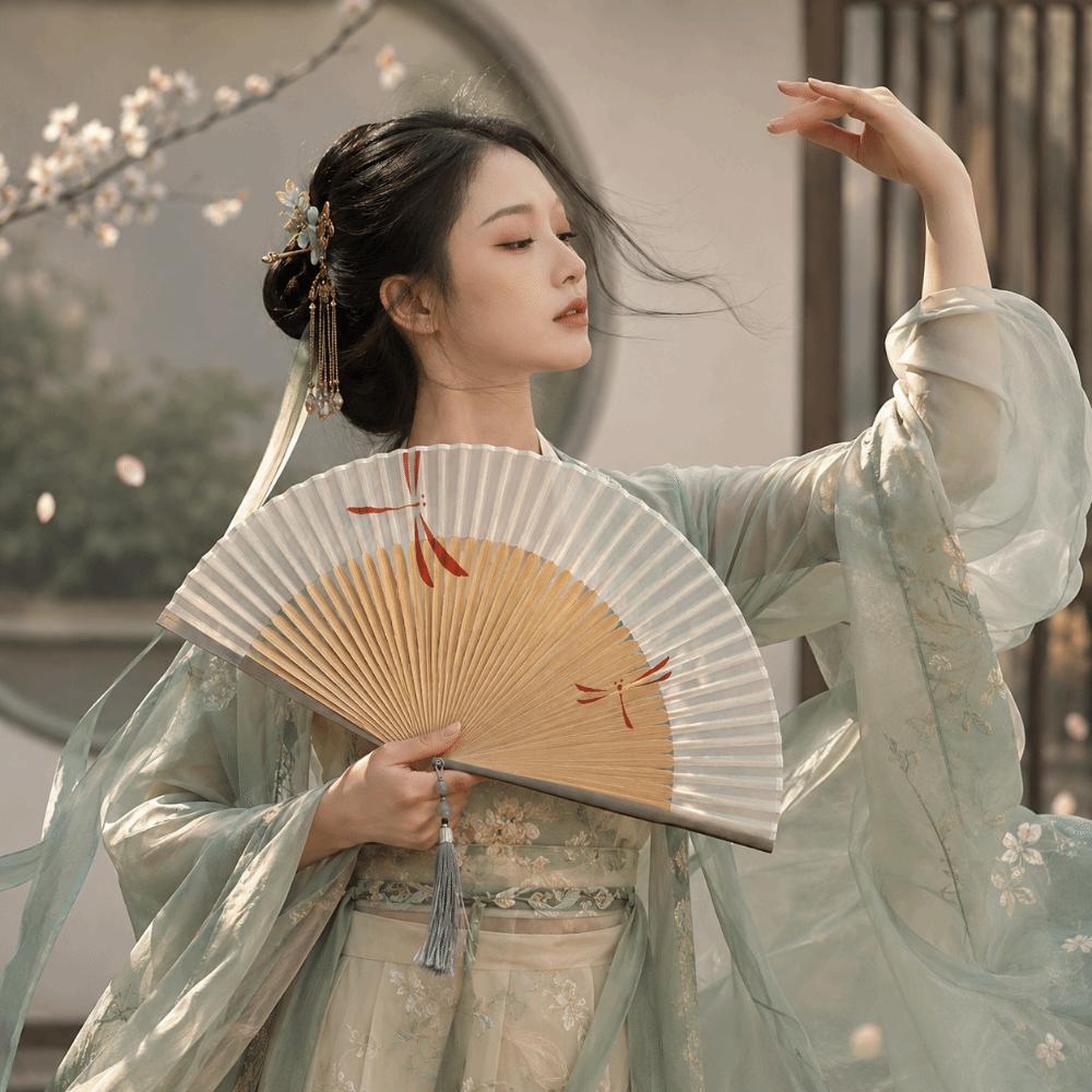 Chinese Style Folding Hand Fan Bamboo Frame Women's Dance Fan Retro Handheld  Fan  Home Use