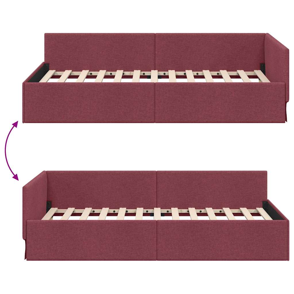 L shaped bed frame with headboard burgundy 80 cm x 200 cm fabric