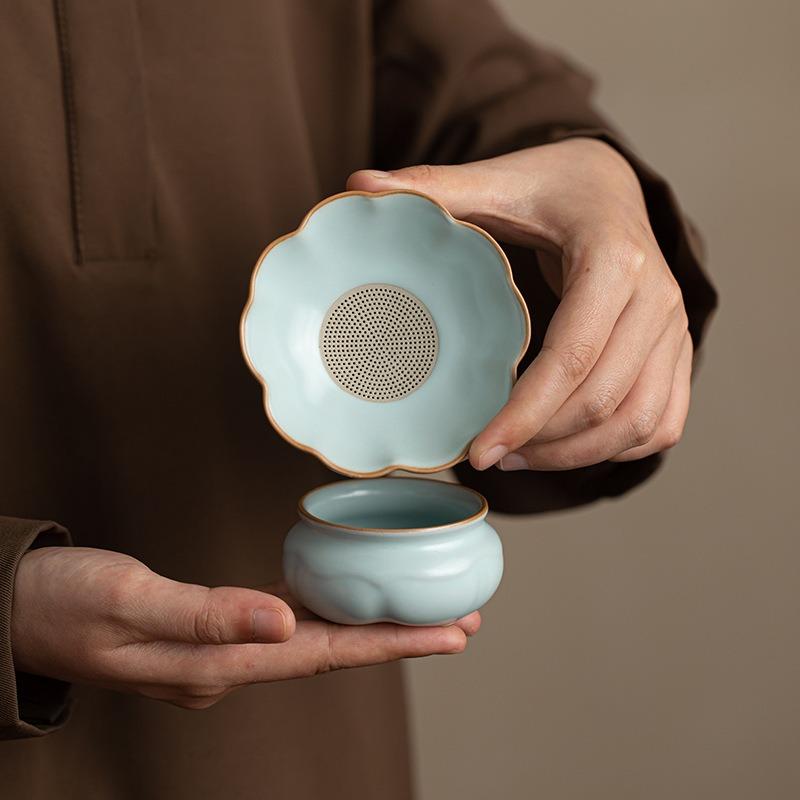 Набор из чашки и ситечка для чая Kiln Sky Blue - Полностью керамический фильтр и чашка для справедливого распределения, Элегантный домашний набор для заваривания чая из листового чая