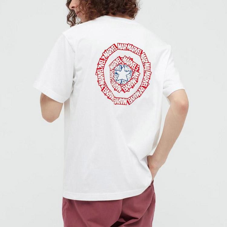 Uniqlo Мужская футболка с принтом, круглым вырезом и коротким рукавом, топ Белый 434391-00
