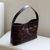Genuine Leather Woven Tote Bag Women Large Capacity Laptop Commuter Shoulder Soft Full-Grain Cowhide Cherry Black