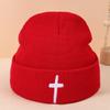 Autumn And Winter Acrylic Cross Embroidered Knitted Hat Men And Women Versatile Trend Wool Hat Hip Hop Cold