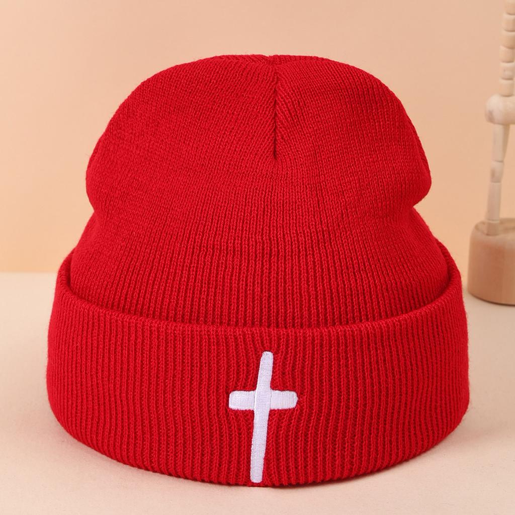 Autumn And Winter Acrylic Cross Embroidered Knitted Hat Men And Women Versatile Trend Wool Hat Hip Hop Cold