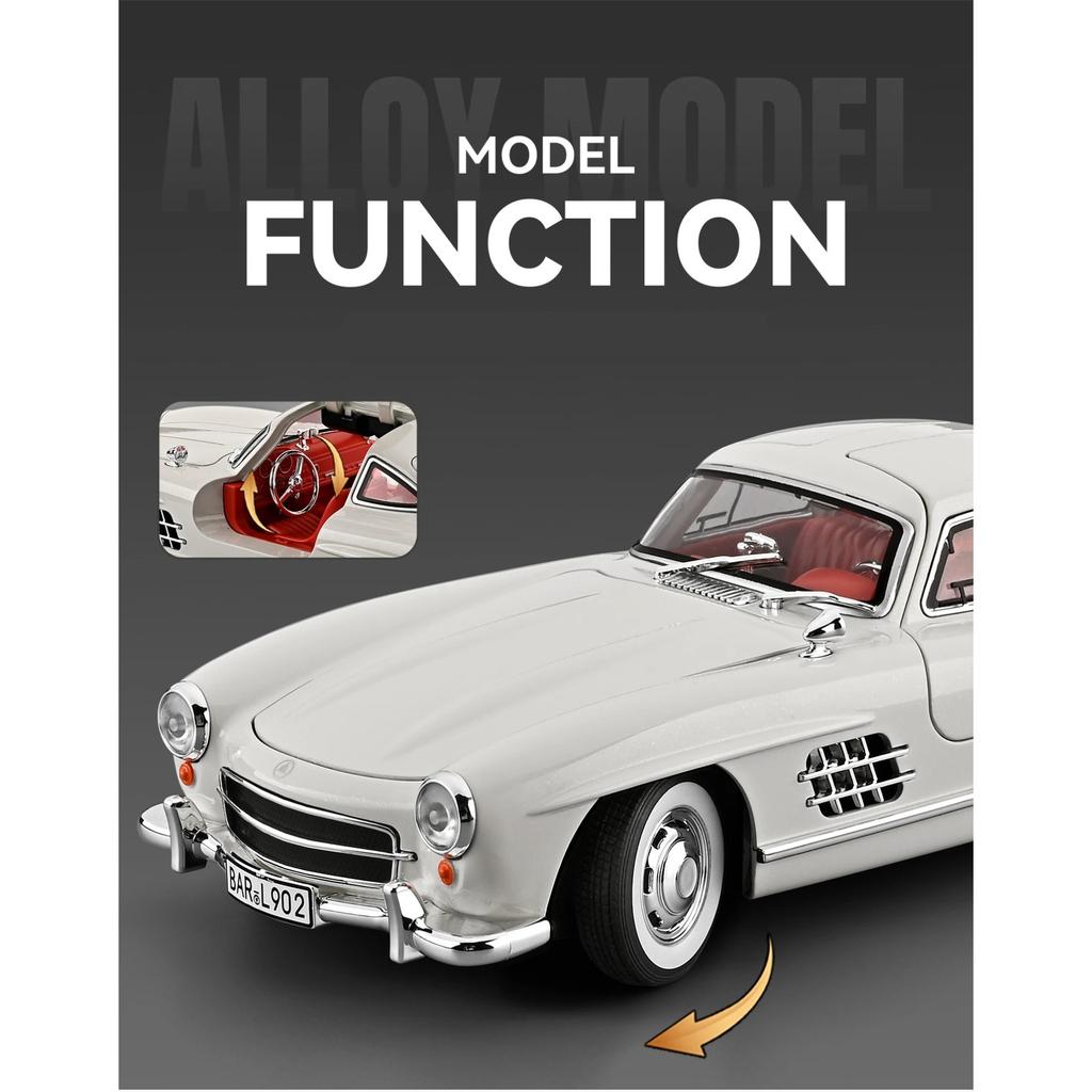 1/18 Mercedes-Benz 300SL Supercar Alloy Car Model Sound and Light Pull Back Children's Toy Collectibles Birthday Gift