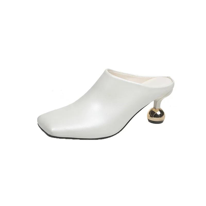 Women's Slippers Square Toe Special-shaped Heel Women's Mules 2025 Spring Sling-Heel Formal Pumps Outdoor Zapatillas De Mujer