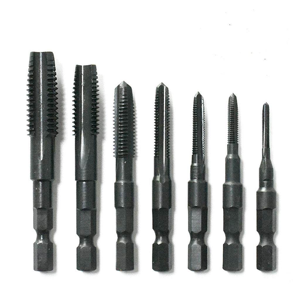 Pneumatic Hexagonal Shank Straight Groove Tap Electric Hand Drill Tapping Air Screwdriver Tap Black High-speed Steel Machine Tap