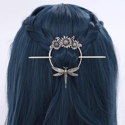 Винтажная заколка для волос в стиле викингов с подсолнухом и стрекозой - палочка для волос с кельтским узлом, аксессуар для вечеринки в норвежском стиле