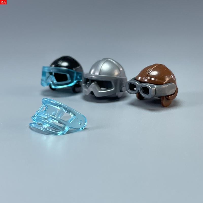 MOC Bricks 30170 30171 Pilot helmet Headgear Visor goggles 4cm Figure Wear DIY Building Blocks Toys Birthday Gifts
